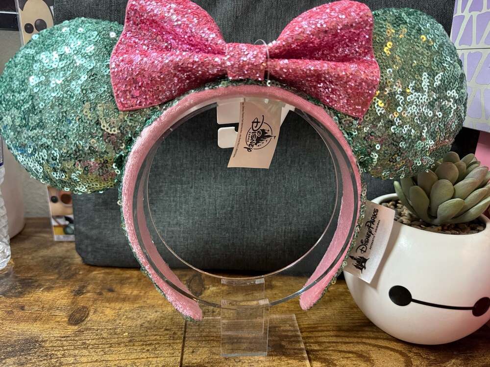 NWT Disney Parks Mint Green and Pink Sugar Rush Sequin Ears Headband